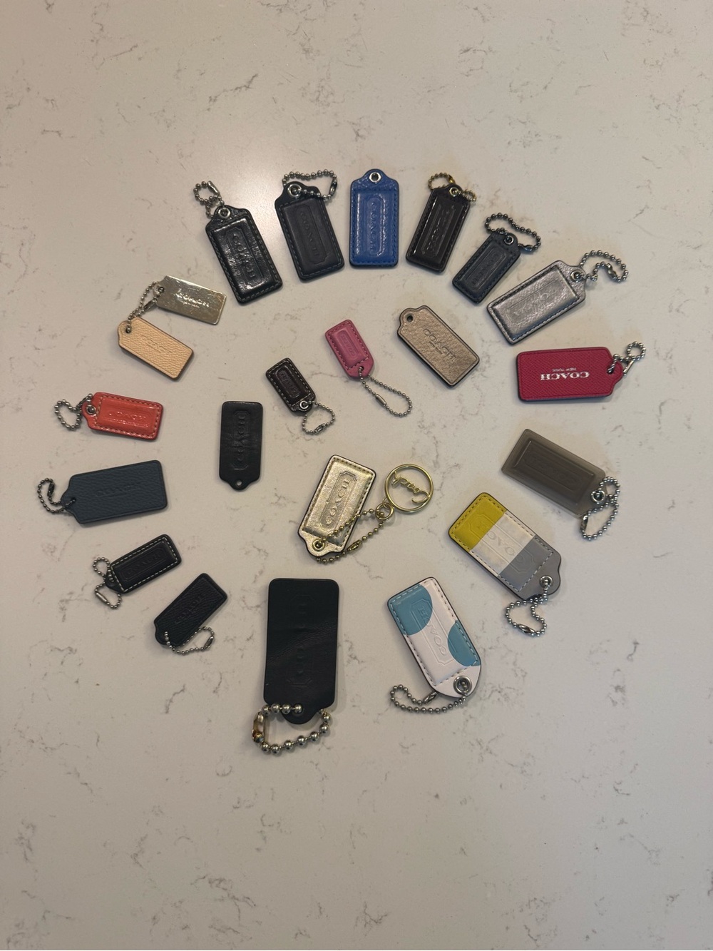 COACH lot of 22Leather Key Tag Charm - Assorted Pink/Red/Blue/Black